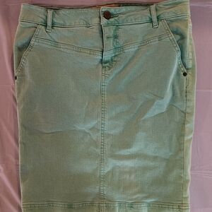 Anthropologie Holding Horses Green Denim Jean Pencil Skirt Size 27